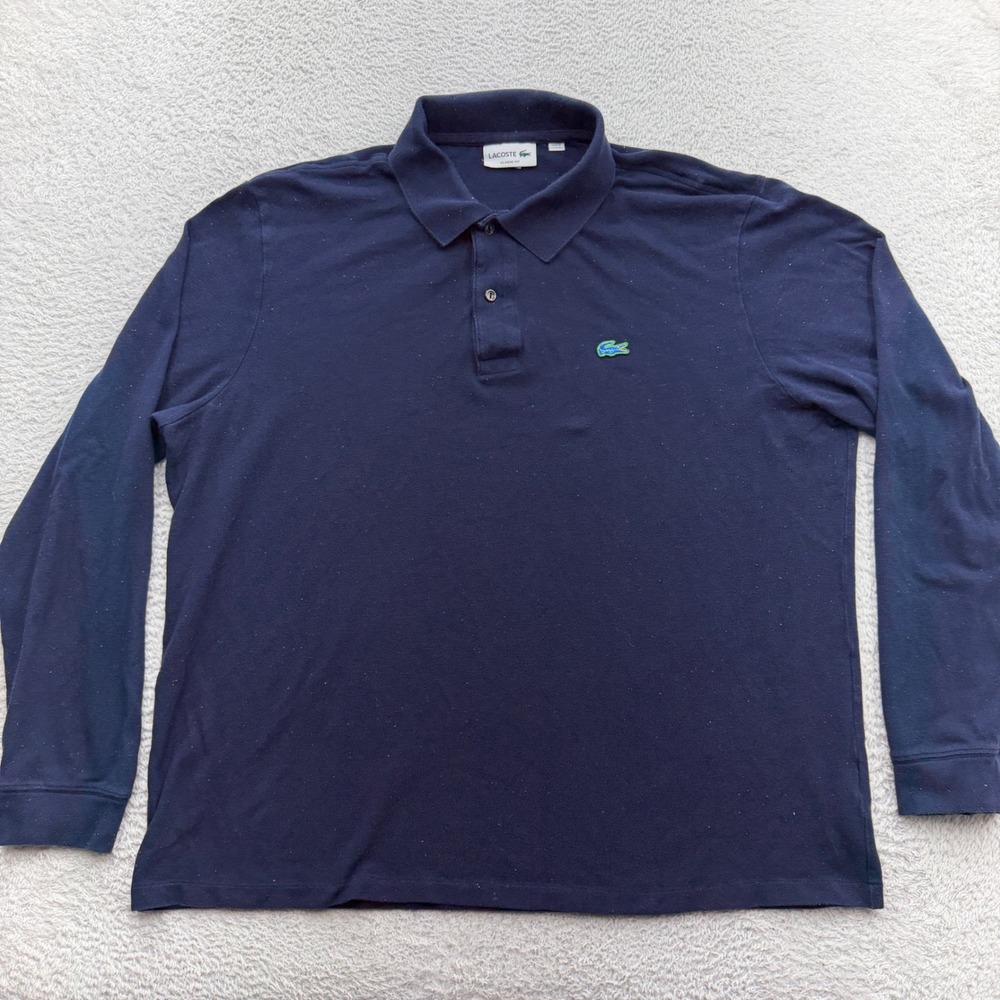Lacoste Mens XXL Navy Blue Speckled Long Sleeve Polo Shirt Classic Fit FA13487